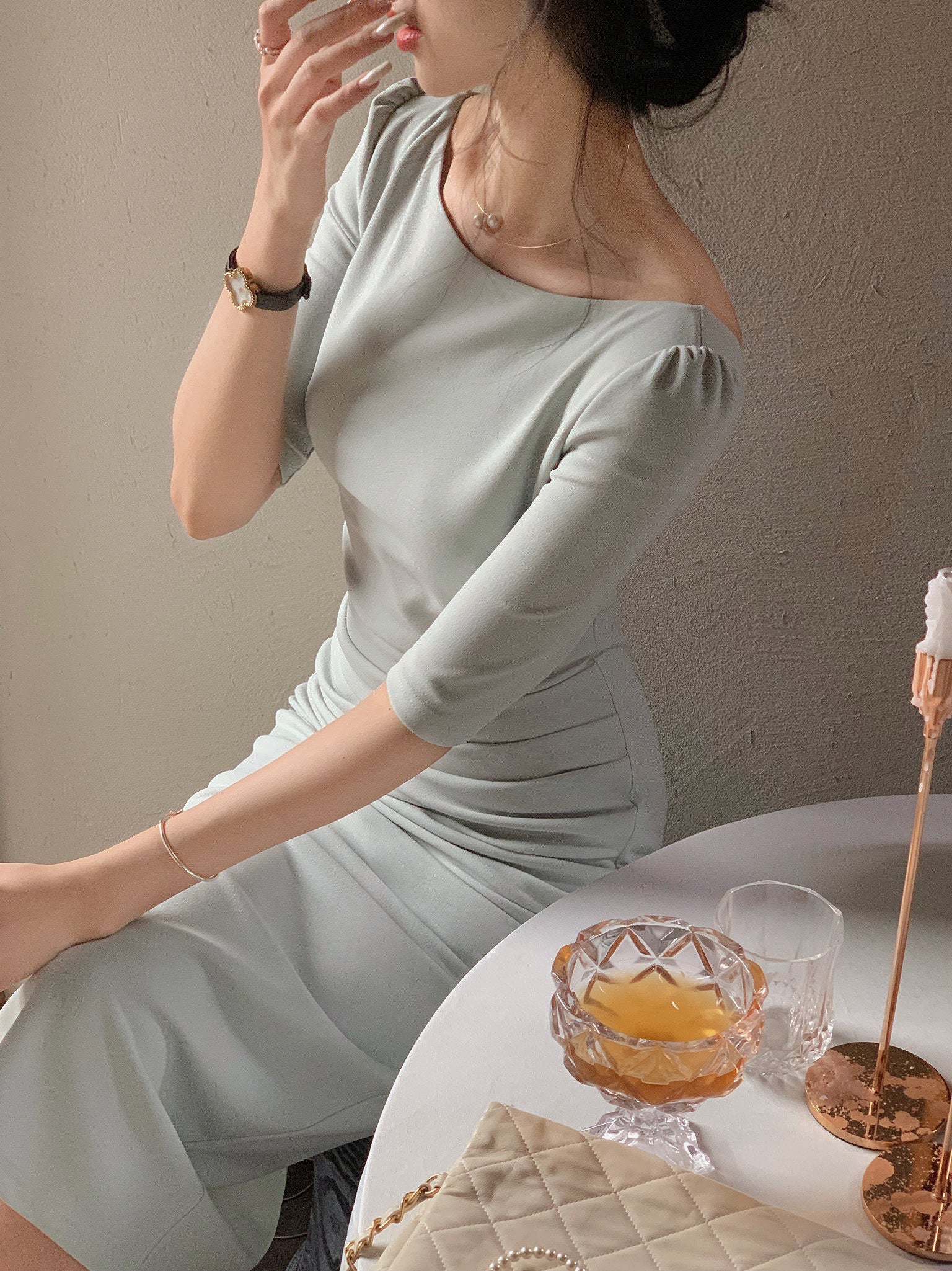 Midi O-Neck Empire Sheath Tea Dress