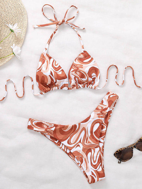 Abstract Wave Brazilian Push Up Bikini
