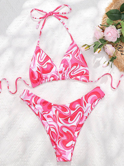 Abstract Wave Brazilian Push Up Bikini